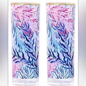 LILLY PULITZER Set of 2 Highball Glasses Kaleidoscope Coral Acrylic Coastal NWT